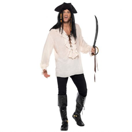 Chemise de Pirate Ivoire Pour Homme avec Dentelle à l'Avant