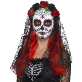 Masque de Catrina avec Voile et Roses