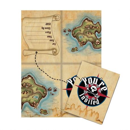 8 Invitations Bateau Pirate