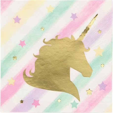 16 Serviettes Licorne Brillante 25 cm