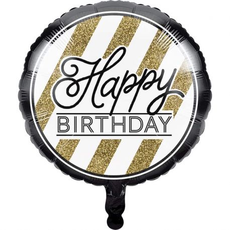 Ballon Happy Birthday Noir et Or 45 cm