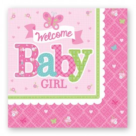 16 Serviettes Welcome Baby Girl 33 cm