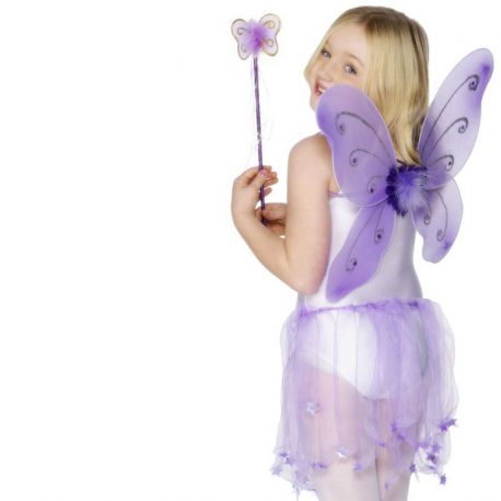 Ailes de Papillon Lilas avec Baguette pour Fille