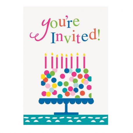 8 Invitations Pastels avec Confettis