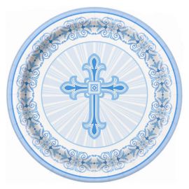 8 Assiettes Communion Croix Bleue 23 cm 8 Assiettes Communion Croix Bleue 23 cm