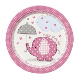 8 Assiettes Baby Shower Éléphant Fille 18 cm