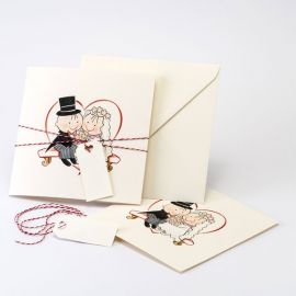 24 Faire-Parts de Mariage Pit & Pita avec Enveloppe, Cordon et Carte