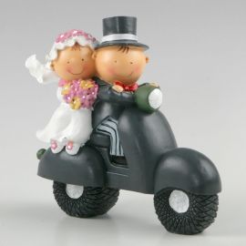 Figurine de Mariés et Tirelire avec Mariés sur une Moto