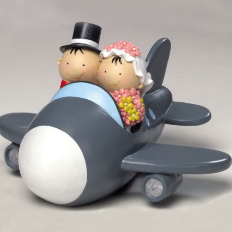 Figurine de Mariés et Tirelire avec Avion 19 cm