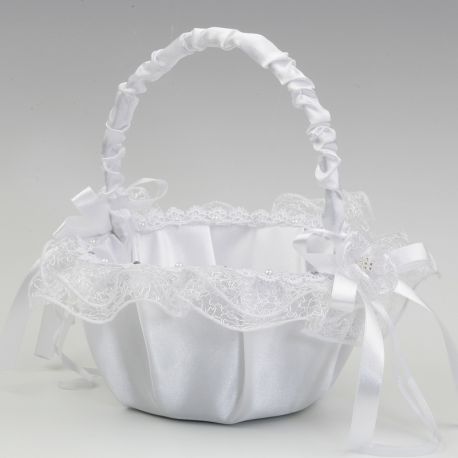 Panier Rond Décoré en Tulle Blanc 15 cm