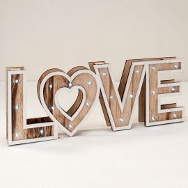 Décoration en Bois Love Vintage avec Lumières Led