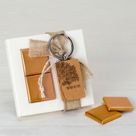 Porte-Clés Bois Rectangulaire The Tree of Life avec 2 Chocolats