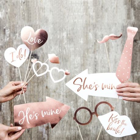 12 Accessoires pour Photobooth Rose Gold