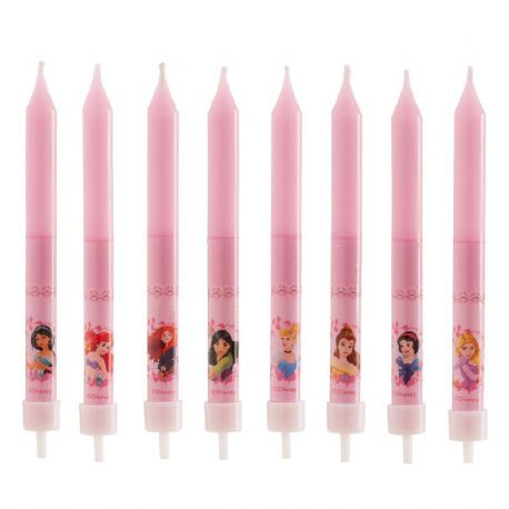 8 Bougies en forme de Bâton Princesses 9 cm