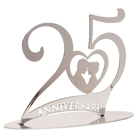 Topper 25e Anniversaire de Mariage en Métal Argent 20 x 16 cm