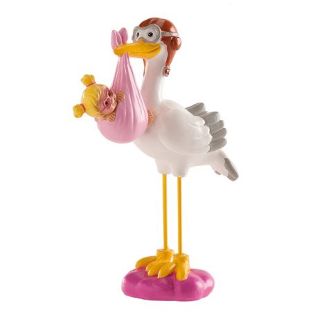 Figurine de Cigogne avec Bébé Fille 10 cm