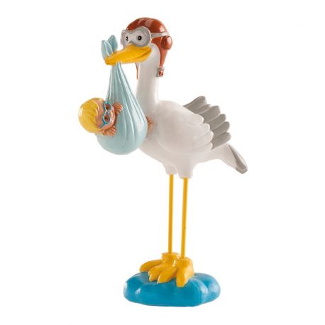 Figurine de Cigogne avec Bébé Garçon 10 cm