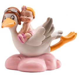 Figurine de Cigogne avec Bébé Rose 10 cm Figurine de Cigogne avec Bébé Rose 10 cm