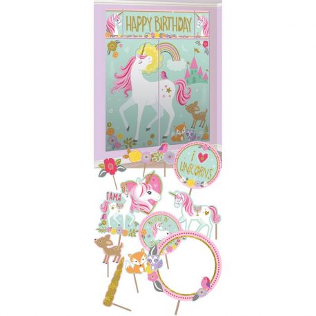 12 Accessoires et Fond pour Photobooth Licorne Magique