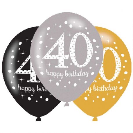 6 Ballons Happy Birthday Élegants Dorés 40 Ans 28 cm