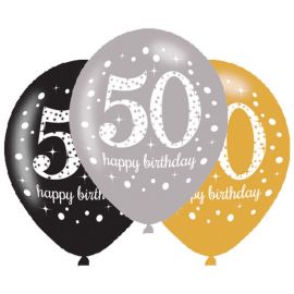 6 Ballons Happy Birthday Elegant 50 Ans 28 cm