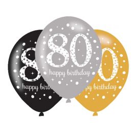 6 Ballons Happy Birthday Elegant 80 Ans 28 cm