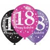6 Ballons Happy Birthday Elegant 18 ans Rose 28 cm