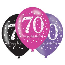 6 Ballons Happy Birthday Elegant 70 Ans Rose 28 cm