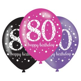 6 Ballons Happy Birthday Elegant 80 Ans Rose 28 cm