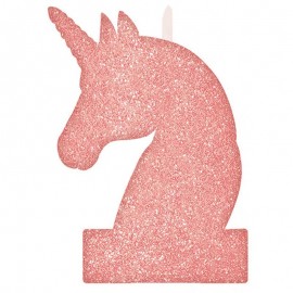 Bougie Licorne Rose avec Paillettes 8 cm x 13 cm