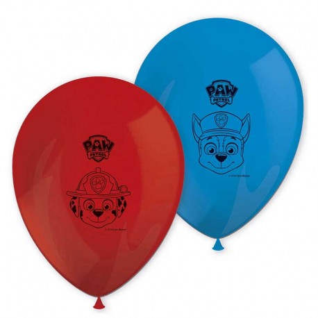 8 Ballons Pat Patrouille en latex Rouge et Bleu