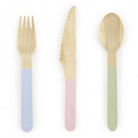 18 Couverts en Bois Coloré