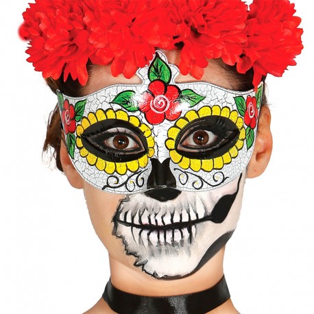 Masque Catrina Avec Roses Rouges