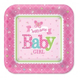 8 Assiettes Welcome Baby Girl 26,6 cm