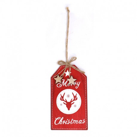 Pendentif Joyeux Noël Bois Rouge 15 cm