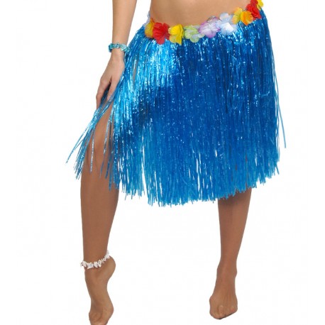 Jupe Hawaïenne Longue 80 Cm Avec Fleurs Pour Fêtes Luau Et Plage - Taille Unique