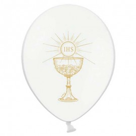 6 Ballons Calice Communion Blancs 30 cm