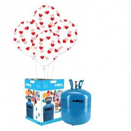 Bouteille d'Hélium Petite avec 30 Ballons avec Coeurs