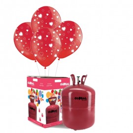 Bouteille d'Hélium Grande avec 50 Ballons Rouge à Coeurs