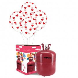 Bouteille d'Hélium Grande avec 50 Ballons avec Coeurs