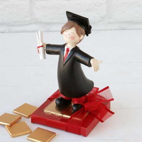 2 Figurines Graduation Garçon 8 Chocolats