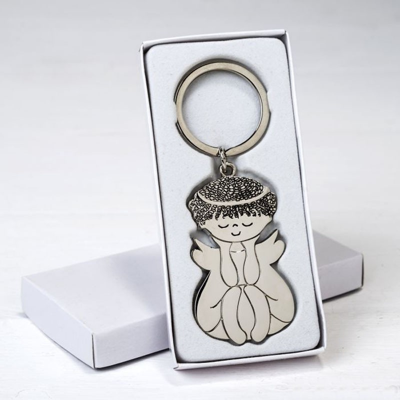 Porte-clés Ange Gardien Avec Trèfle à 4 Feuilles - 5 Couleurs Disponibles - Cadeau Baptême, Mariage, Anniversaire