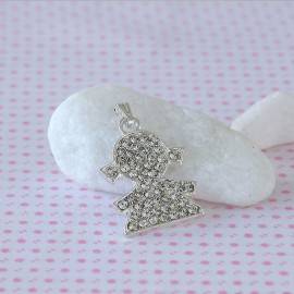 12 Pendentifs Fille en Métal à Strass