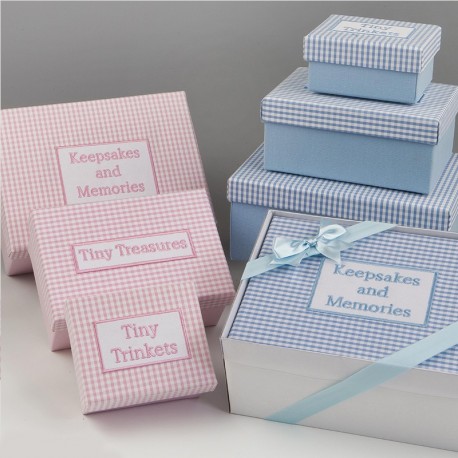 Pack 3 Boîtes Souvenirs Bleu Vichy avec Coffret Cadeau