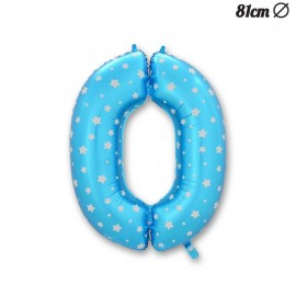 Balon Numéro 0 Bleu Avec Étoiles 81 cm