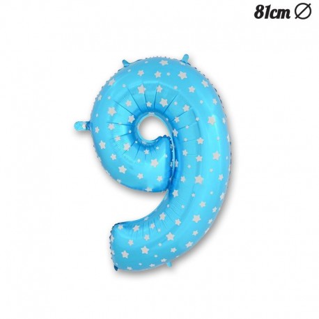 Ballon Numéro 9 Bleu Avec Étoiles 81 cm