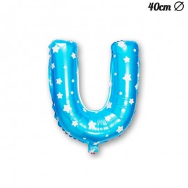 Ballon Lettre U Bleu Avec Etoiles 40 cm