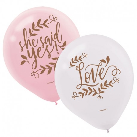 6 Ballons en Latex Love & Leaves 28cm