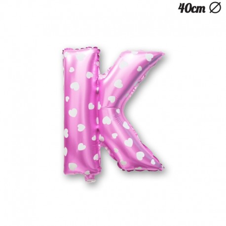 Ballon Lettre K Rose Avec Coeurs 40 cm