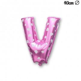 Ballon Lettre V Rose Avec Coeurs 40 cm